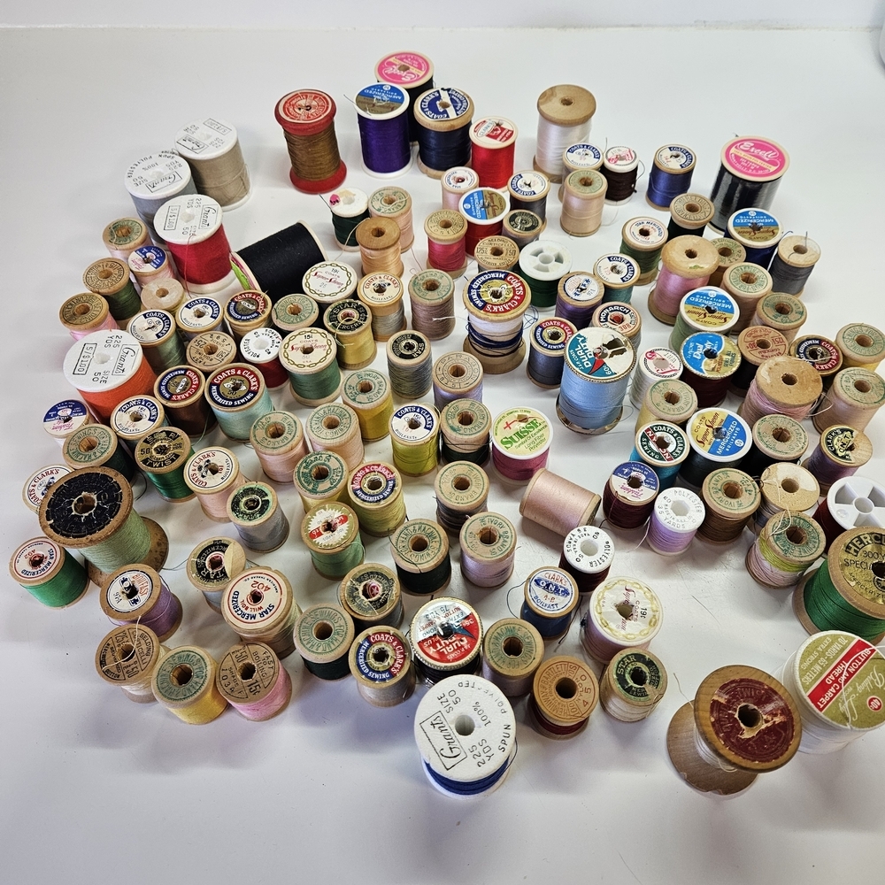 VINTAGE Thread Wooden Spools Lot 120 Coats & Clark's Star Grants Belding Estate